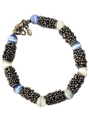 PREMIER DESIGNS Blue & White Cat's Eye Silver Tone Beaded Bracelet